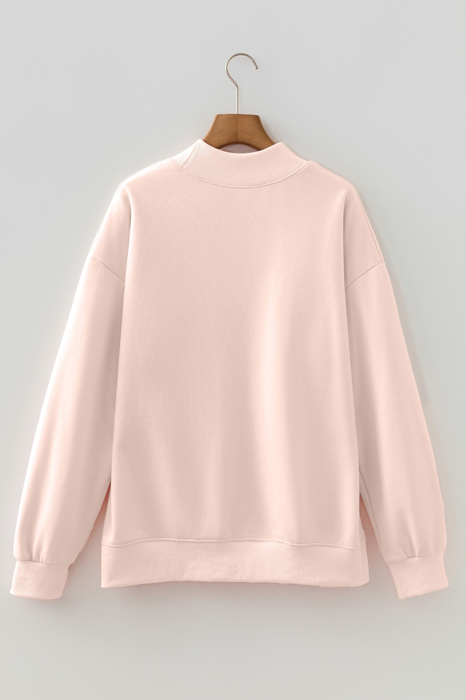 Light Pink Oversize Blessed Embroidered Mock Neck Sweatshirt-Tops/Sweatshirts & Hoodies-[Adult]-[Female]-2022 Online Blue Zone Planet