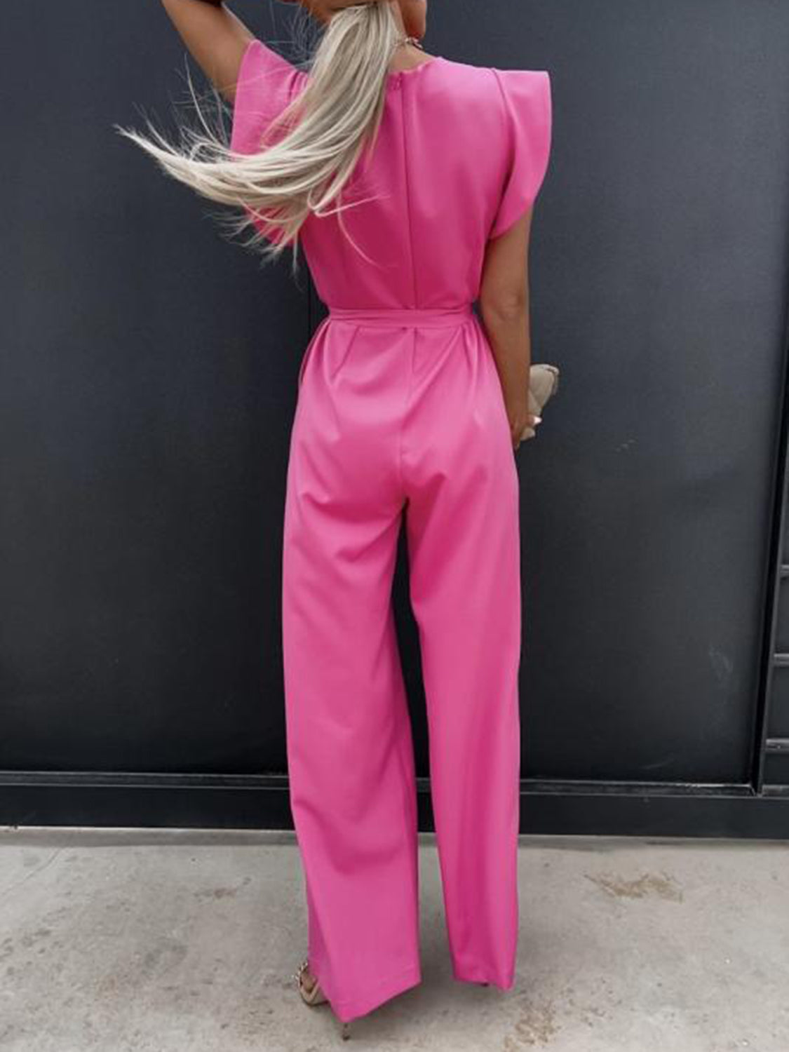 Ruffled Round Neck Cap Sleeve Jumpsuit-TOPS / DRESSES-[Adult]-[Female]-Fuchsia Pink-S-2022 Online Blue Zone Planet