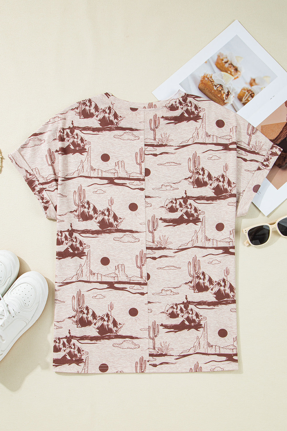 Brown Desert Sand Print Short Sleeve Knit Top-Tops/Tops & Tees-[Adult]-[Female]-2022 Online Blue Zone Planet
