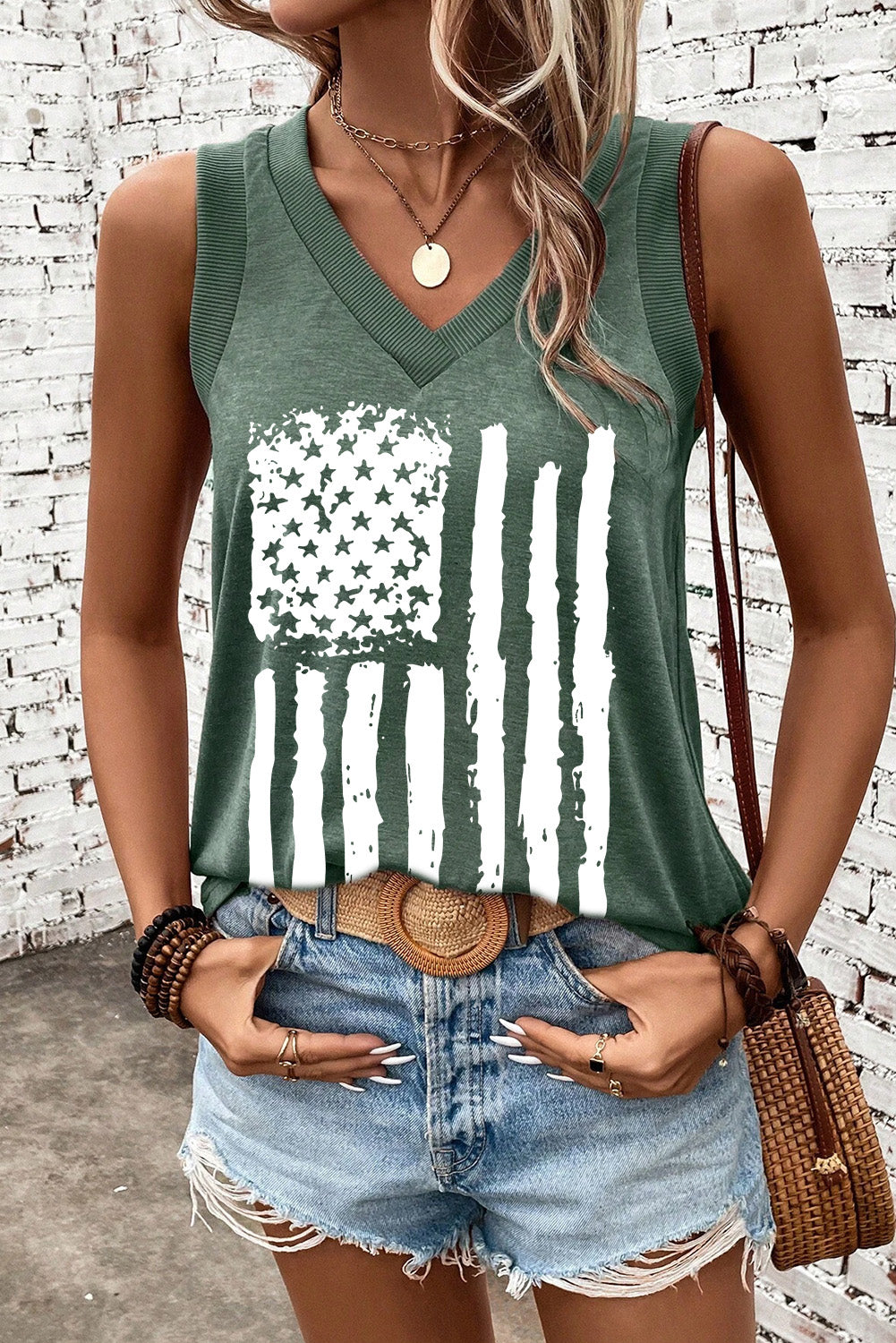 Blue Zone Planet | US Flag V-Neck Tank-TOPS / DRESSES-[Adult]-[Female]-2022 Online Blue Zone Planet