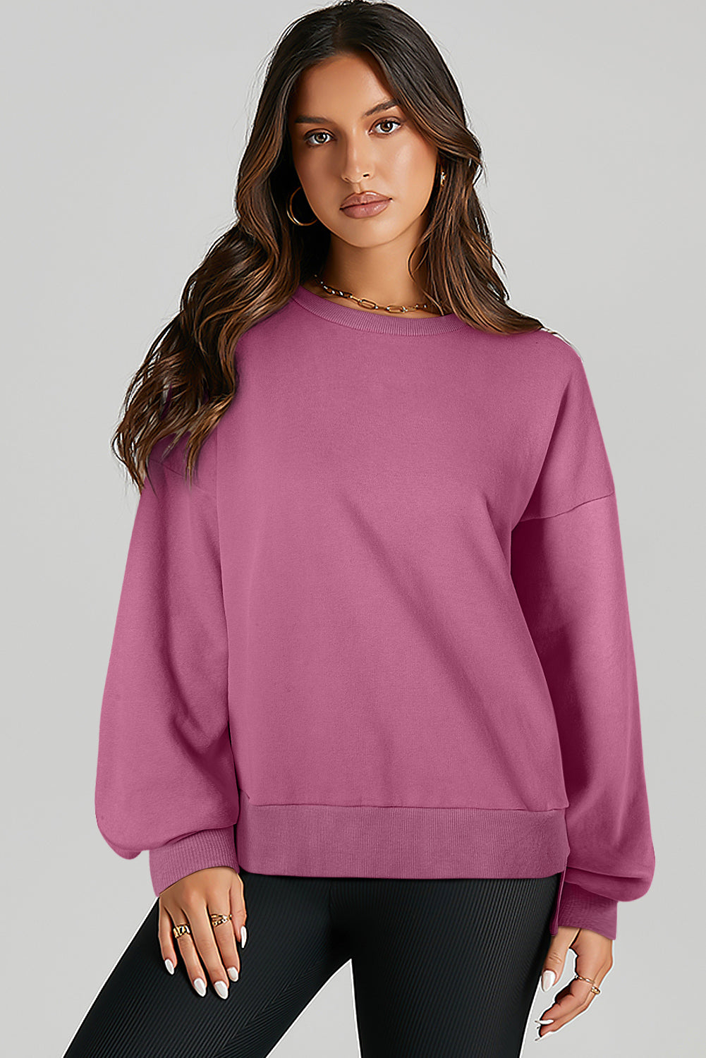 Parchment Solid O Neck High Low Hem Pullover Sweatshirt-Tops/Sweatshirts & Hoodies-[Adult]-[Female]-2022 Online Blue Zone Planet