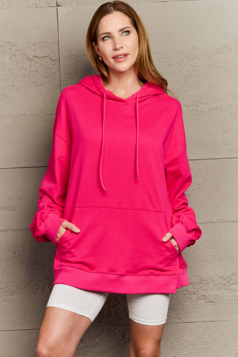 Full Size Drawstring Long Sleeve Hoodie-TOPS / DRESSES-[Adult]-[Female]-Deep Rose-S-2022 Online Blue Zone Planet