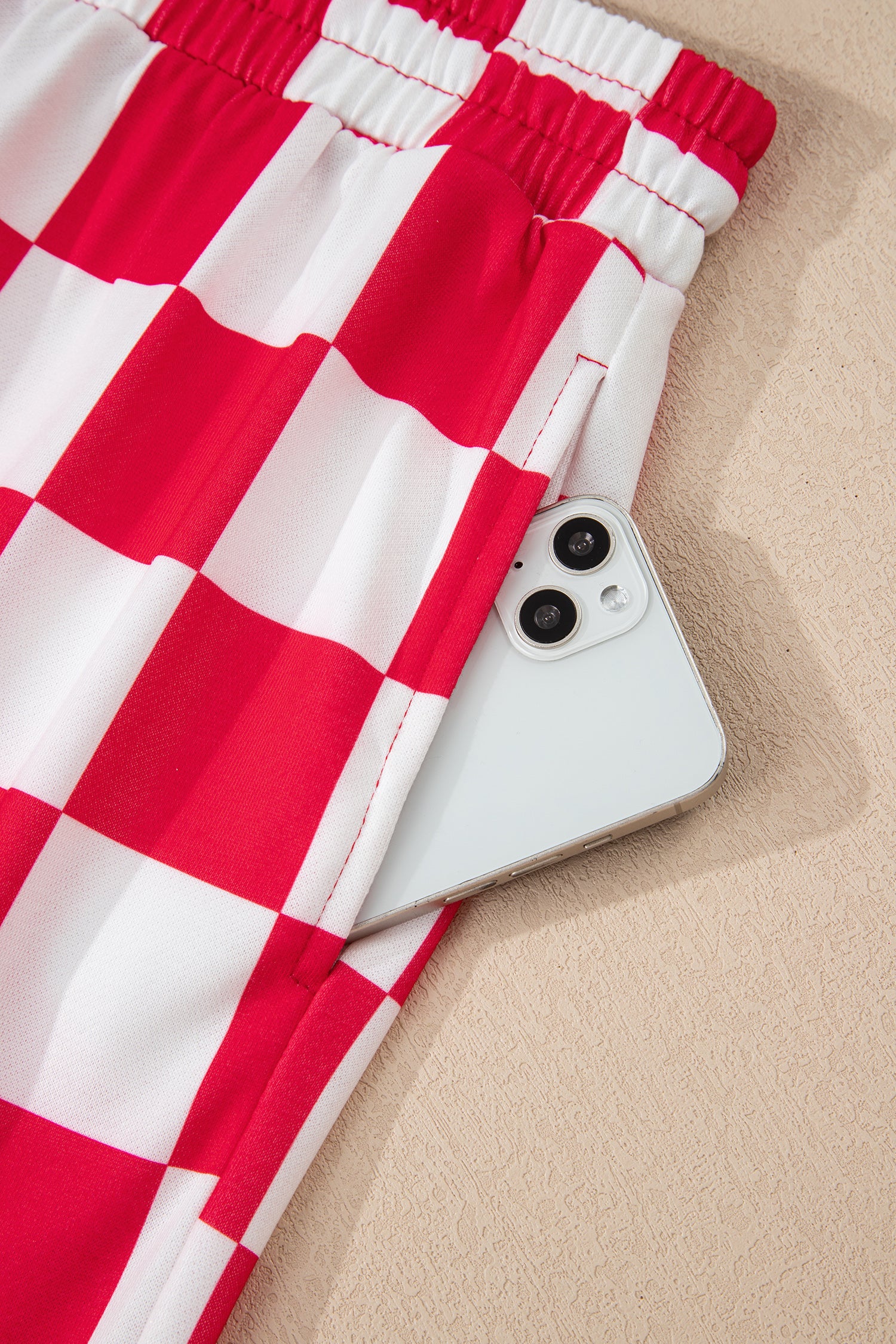 Red Checkered Print Half Zip Hoodie Loose Pant Set-Tops / Dresses-[Adult]-[Female]-2022 Online Blue Zone Planet