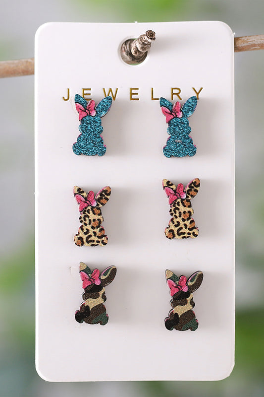 Khaki Easter Bunny 3 Pairs Different Earrings-Accessories/Jewelry-[Adult]-[Female]-Khaki-ONE SIZE-2022 Online Blue Zone Planet