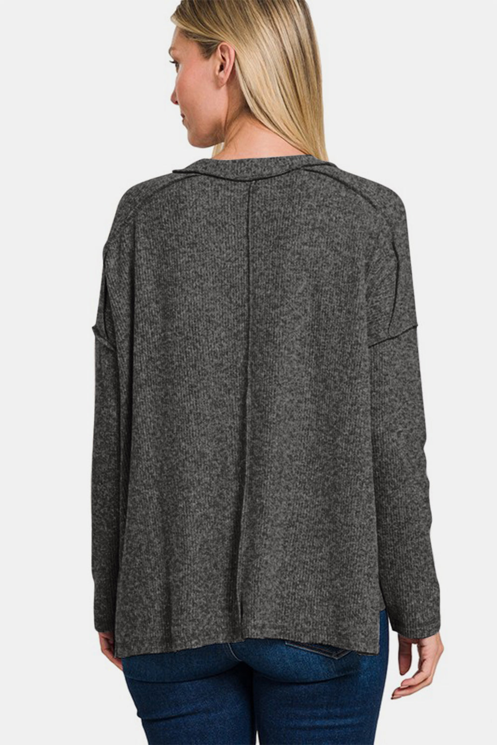 Zenana Full Size Exposed Seam Brushed Round Neck Sweater-TOPS / DRESSES-[Adult]-[Female]-2022 Online Blue Zone Planet