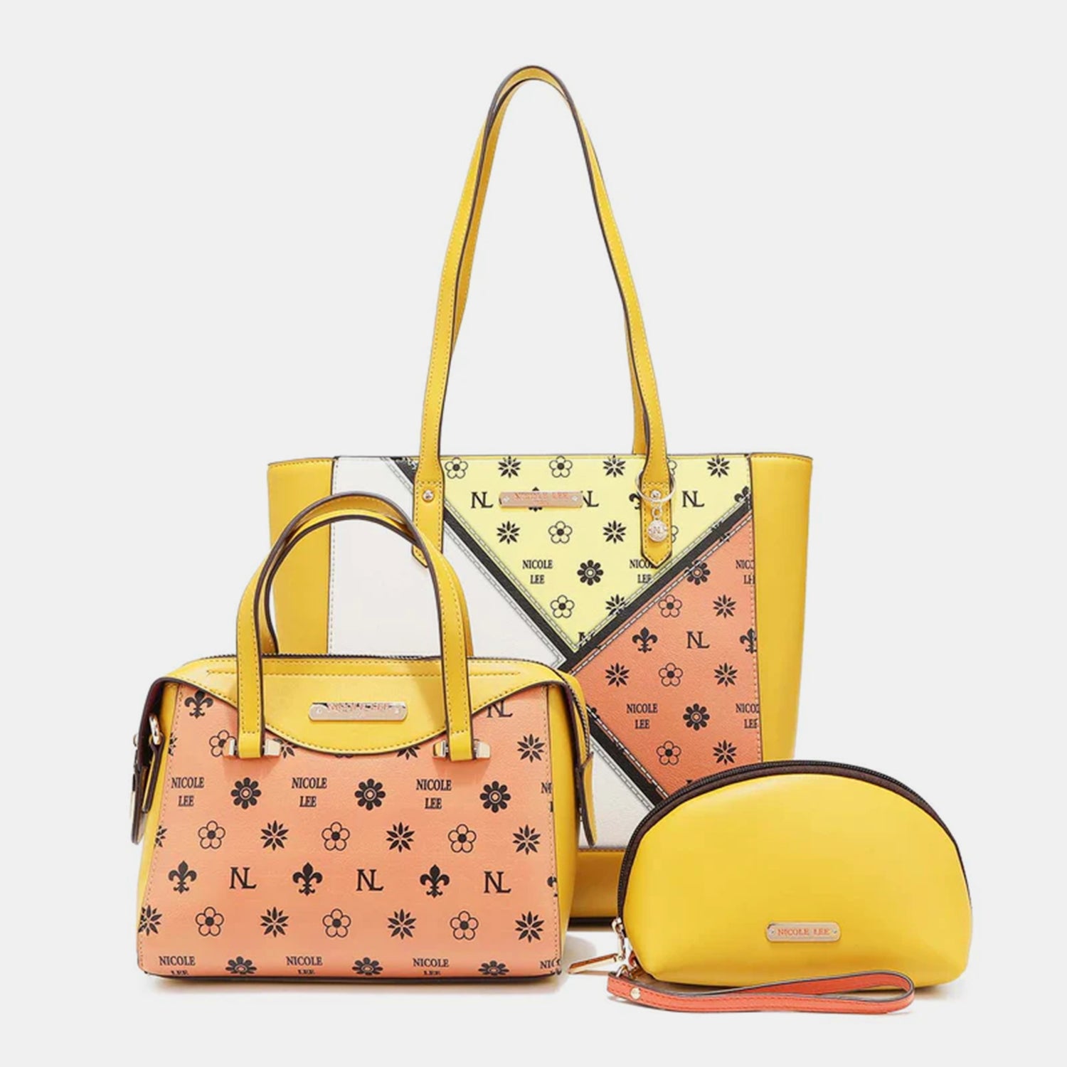 Nicole Lee USA 3-Piece Color Block Handbag Set-HANDBAGS-[Adult]-[Female]-YELLOW/ORANGE-One Size-2022 Online Blue Zone Planet