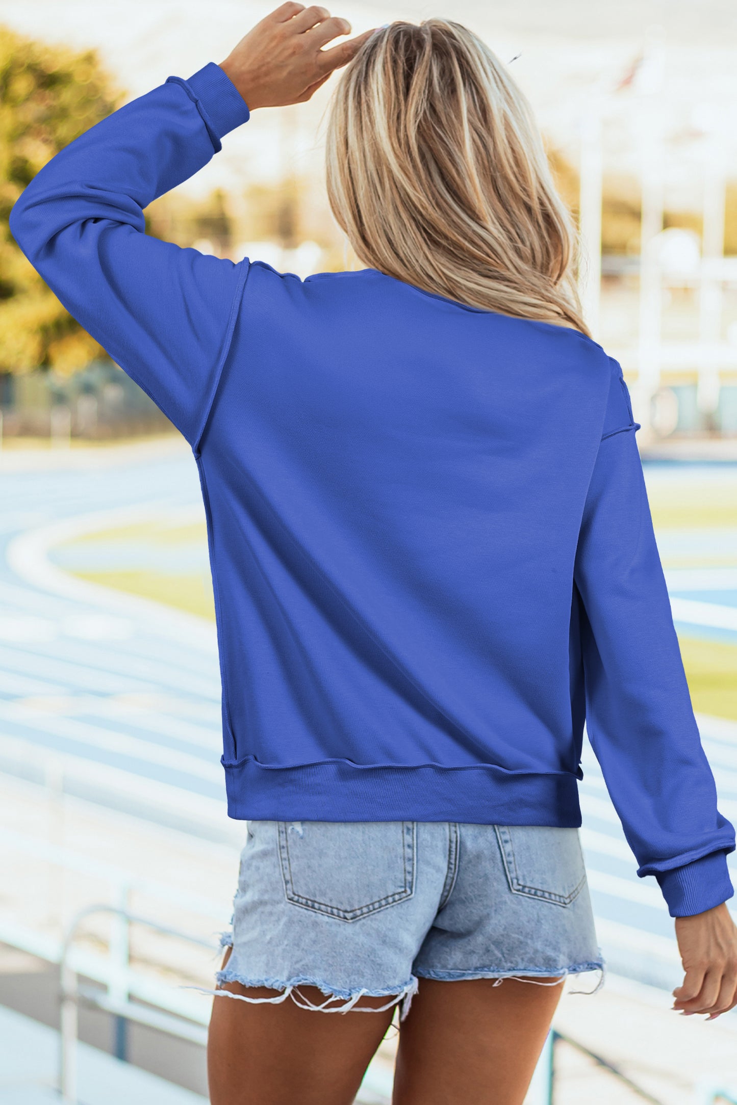 Dark Blue KENTUCKY Leopard KY Letter Print Reversible High Neck Sweatshirt