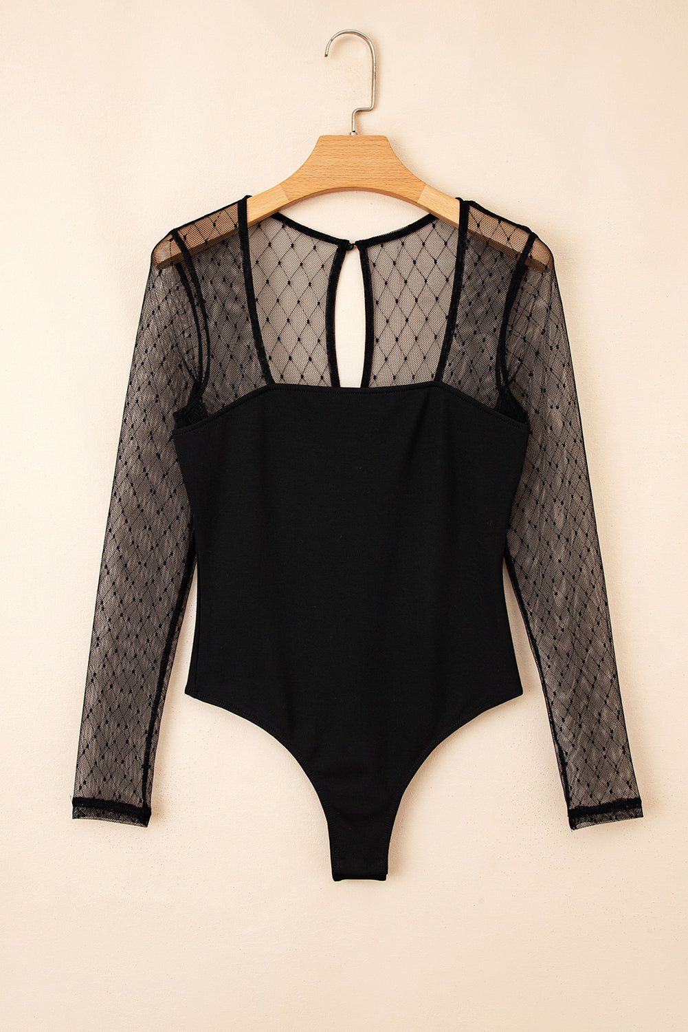 Black Polka Dot Mesh Long Sleeve Square Neck Bodysuit-Tops/Bodysuits-[Adult]-[Female]-2022 Online Blue Zone Planet
