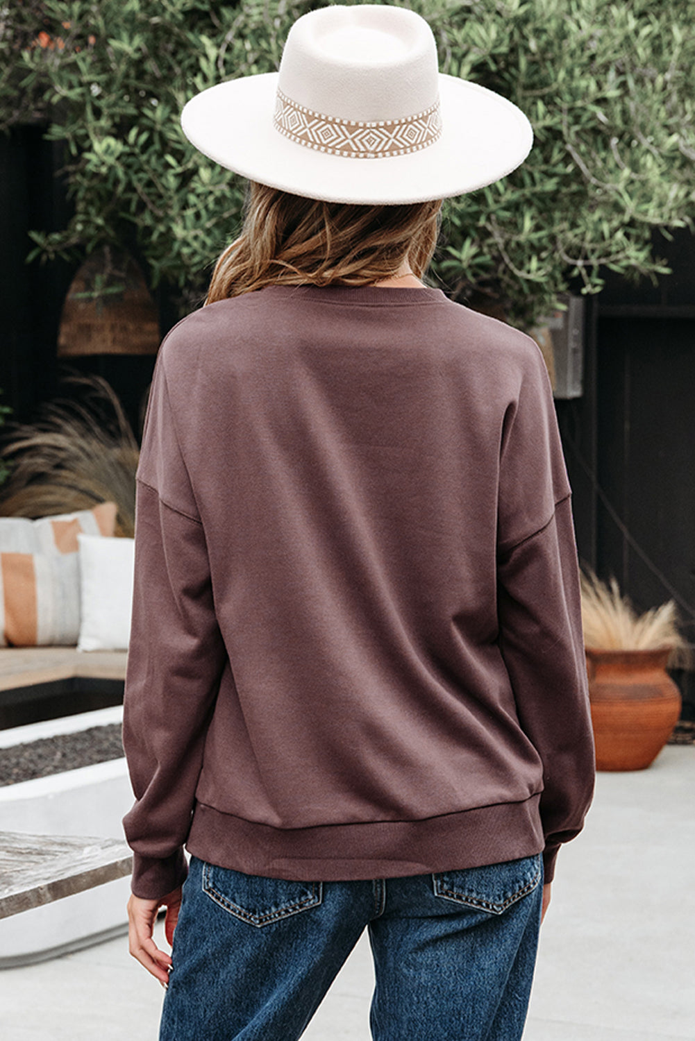 Dark Khaki Contrast Terry Bow Pattern Drop Shoulder Sweatshirt-Tops/Sweatshirts & Hoodies-[Adult]-[Female]-2022 Online Blue Zone Planet