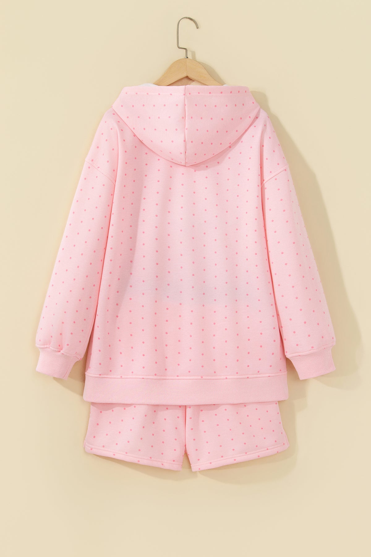 Pink Polka Dot Printed Oversized Hoodie Casual Shorts 2pcs Set-Tops / Dresses-[Adult]-[Female]-2022 Online Blue Zone Planet