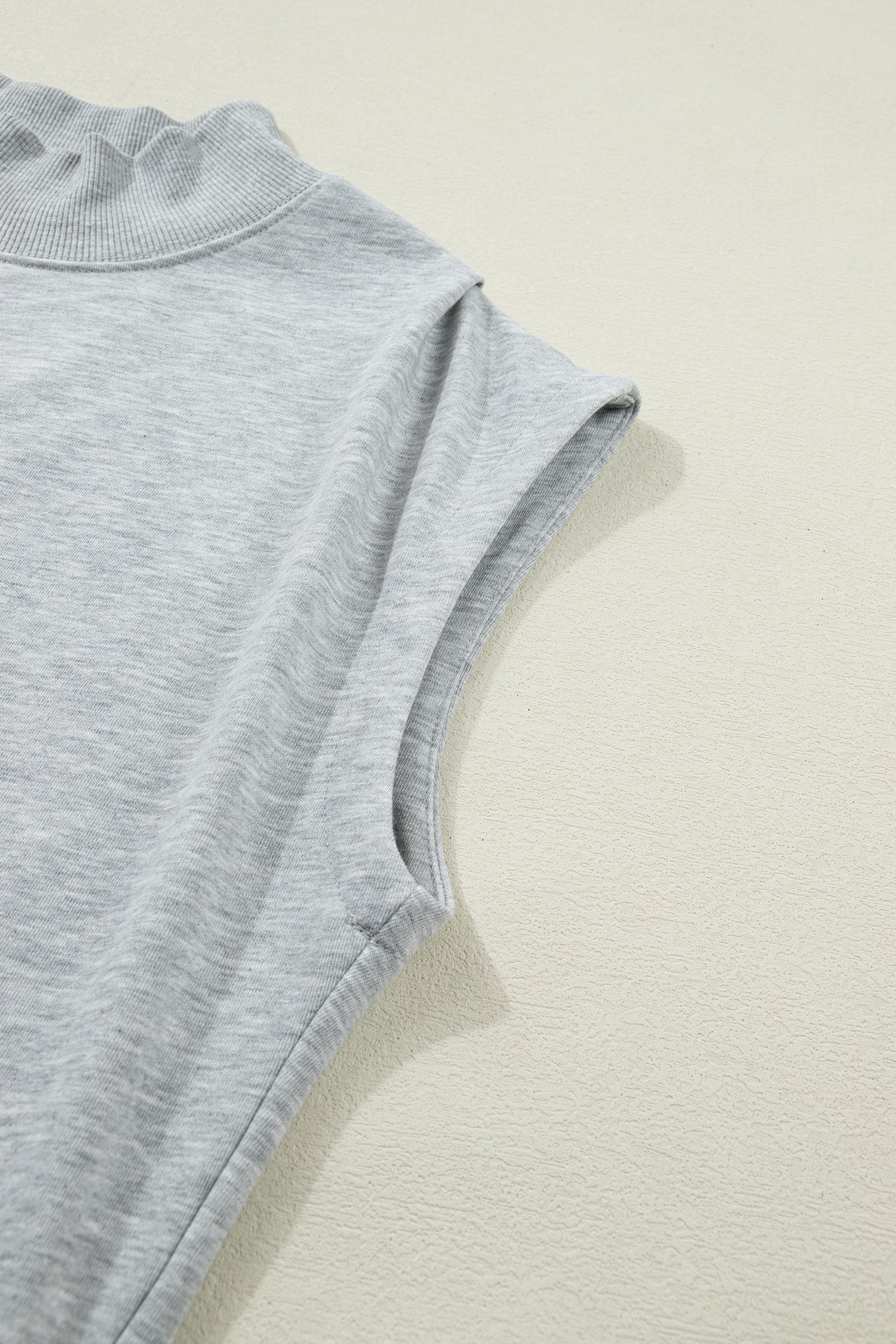 Light Grey Solid Color High Neck Cap Sleeve Loose Top-Tops/Tops & Tees-[Adult]-[Female]-2022 Online Blue Zone Planet