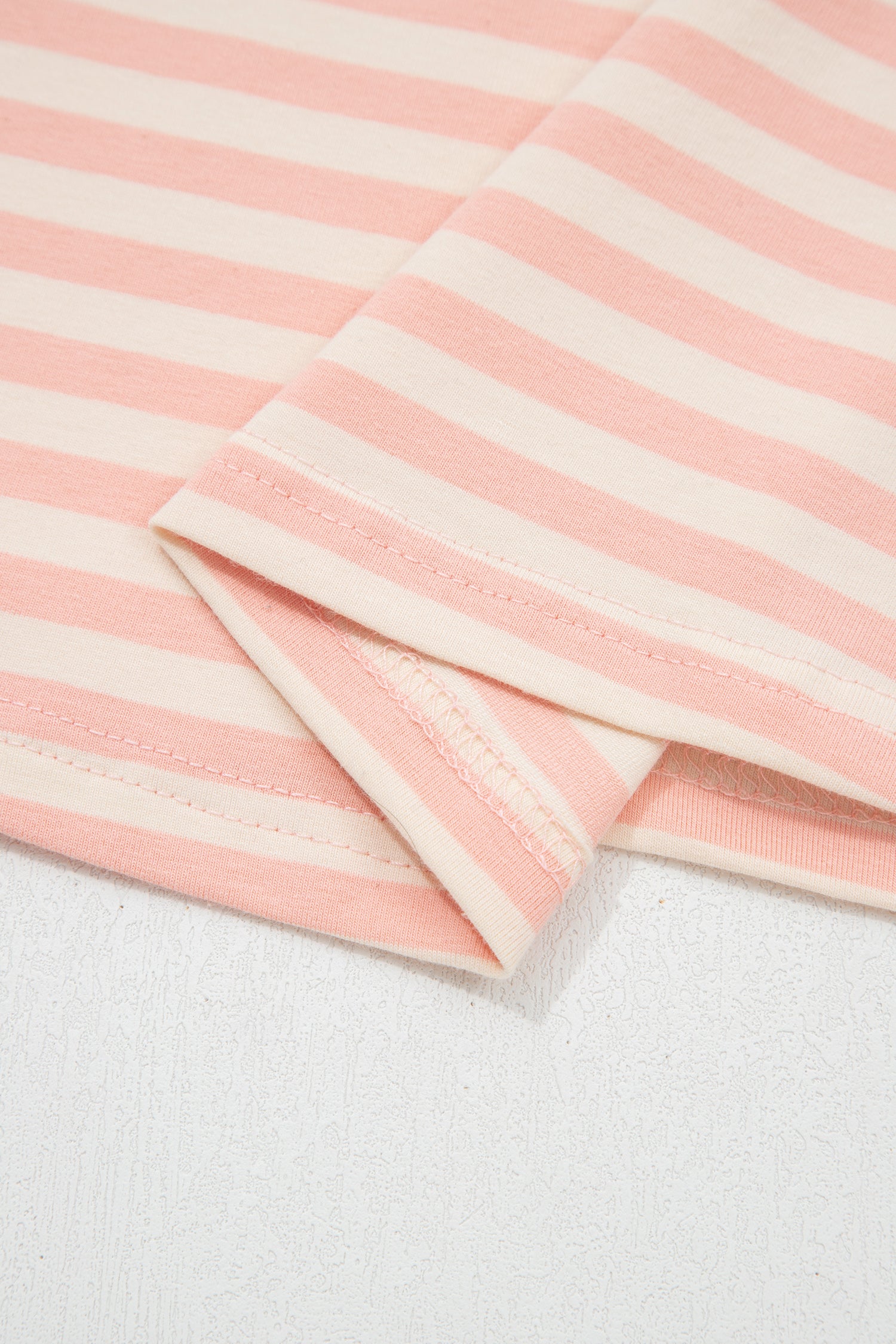 Pink Stripe Contrast Neck Loose Tee and Drawstring Shorts Set-Two Piece Sets/Short Sets-[Adult]-[Female]-2022 Online Blue Zone Planet