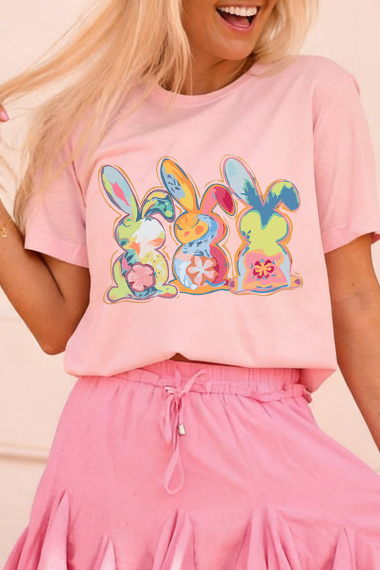 Pink Cute Doddle Bunny Easter Fashion Graphic Tee-Graphic/Graphic Tees-[Adult]-[Female]-Pink-S-2022 Online Blue Zone Planet
