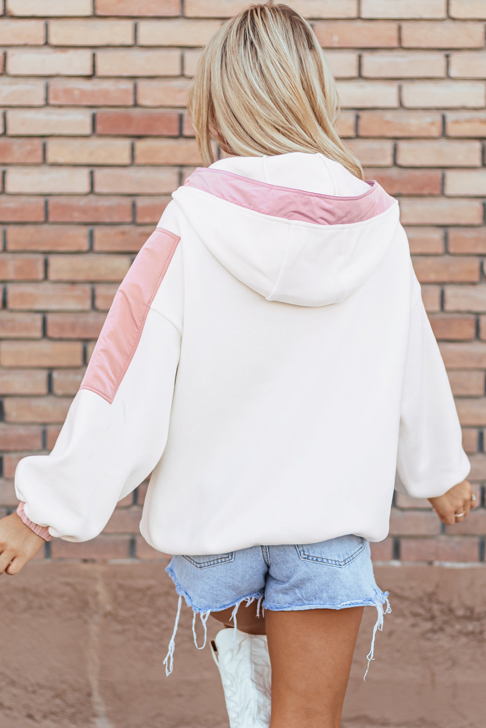 Blue Zone Planet | Pink Colorblock Patchwork Half Zip Oversized Sherpa Hoodie-Tops / Dresses-[Adult]-[Female]-2022 Online Blue Zone Planet