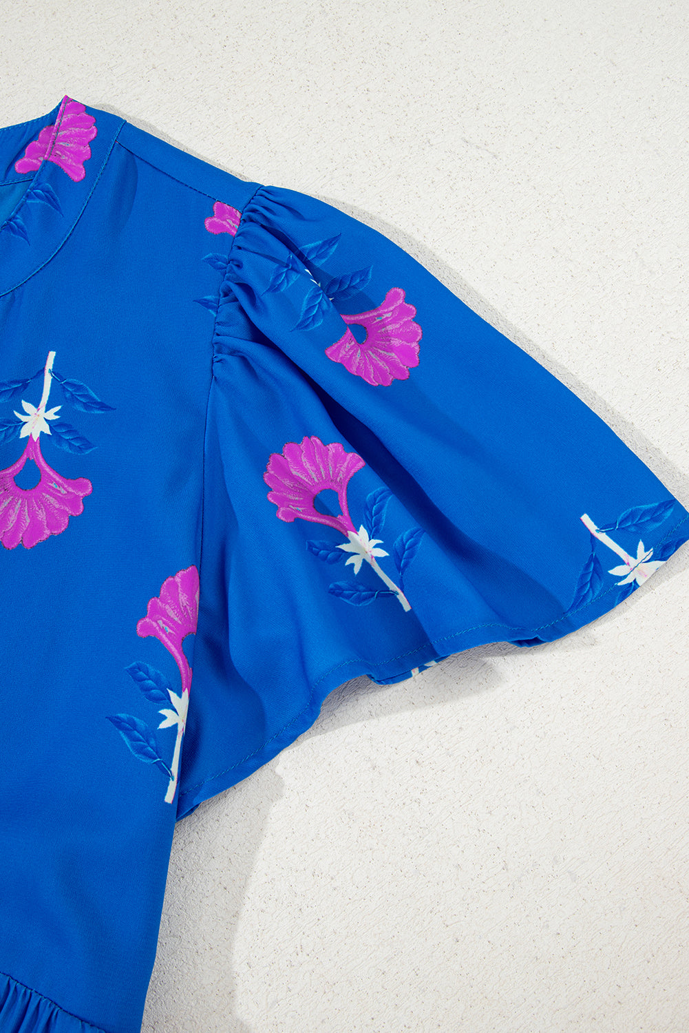 Blue Floral Print Notched Neck Butterfly Sleeve Shift Long Dress-TOPS / DRESSES-[Adult]-[Female]-2022 Online Blue Zone Planet