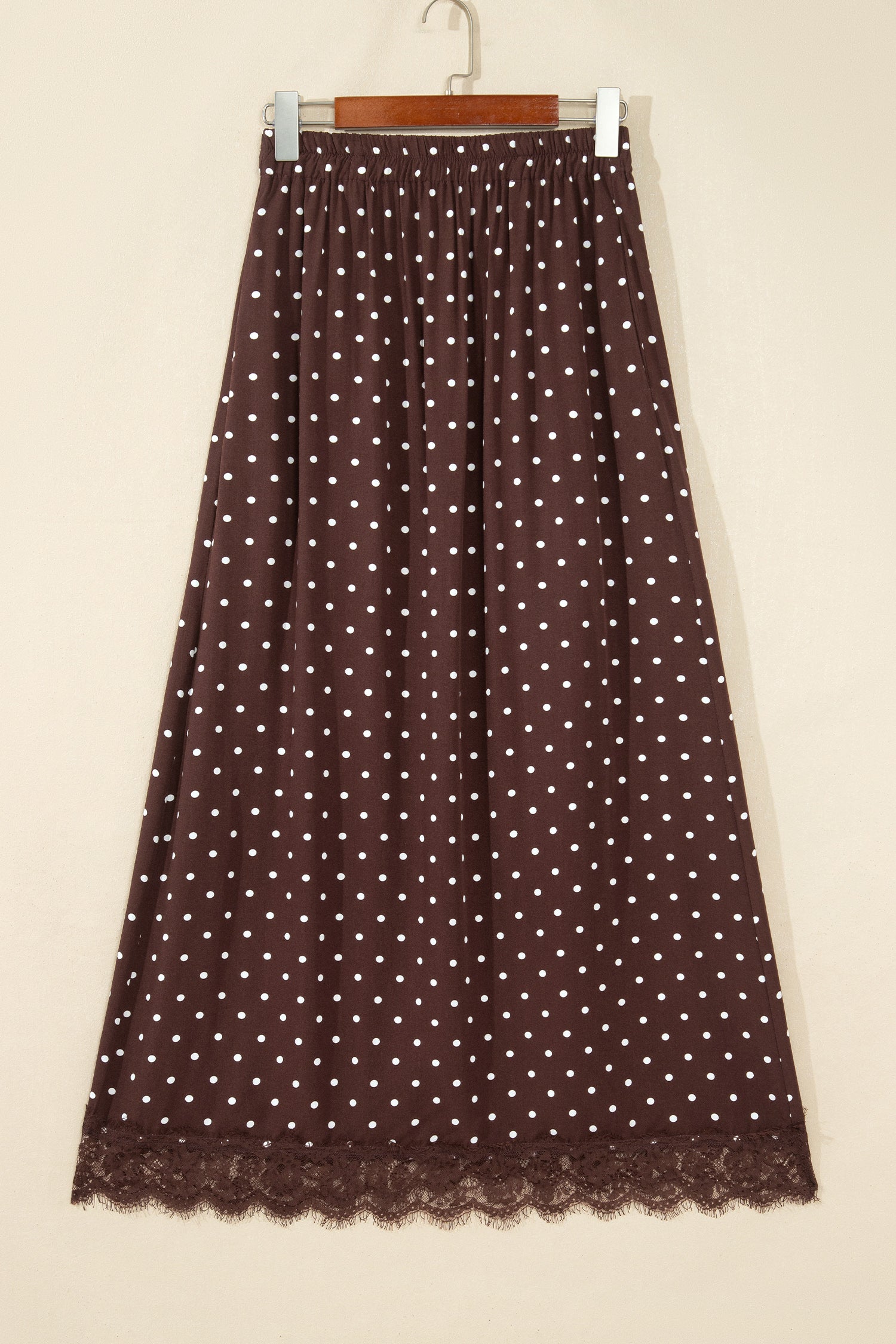 Brown Polka Dot Lace Hem Elegant Long Shift Skirt-Bottoms/Skirts & Petticoat-[Adult]-[Female]-2022 Online Blue Zone Planet