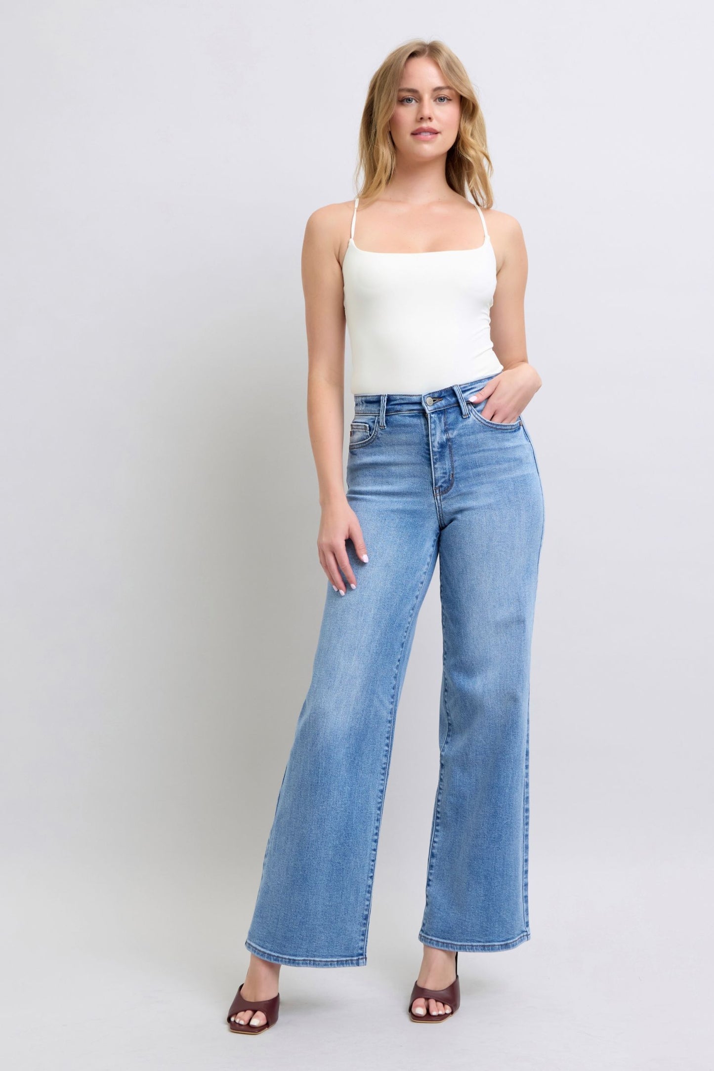 Judy Blue Full Size Wide Leg Jeans with Pockets-BOTTOM SIZES SMALL MEDIUM LARGE-[Adult]-[Female]-2022 Online Blue Zone Planet