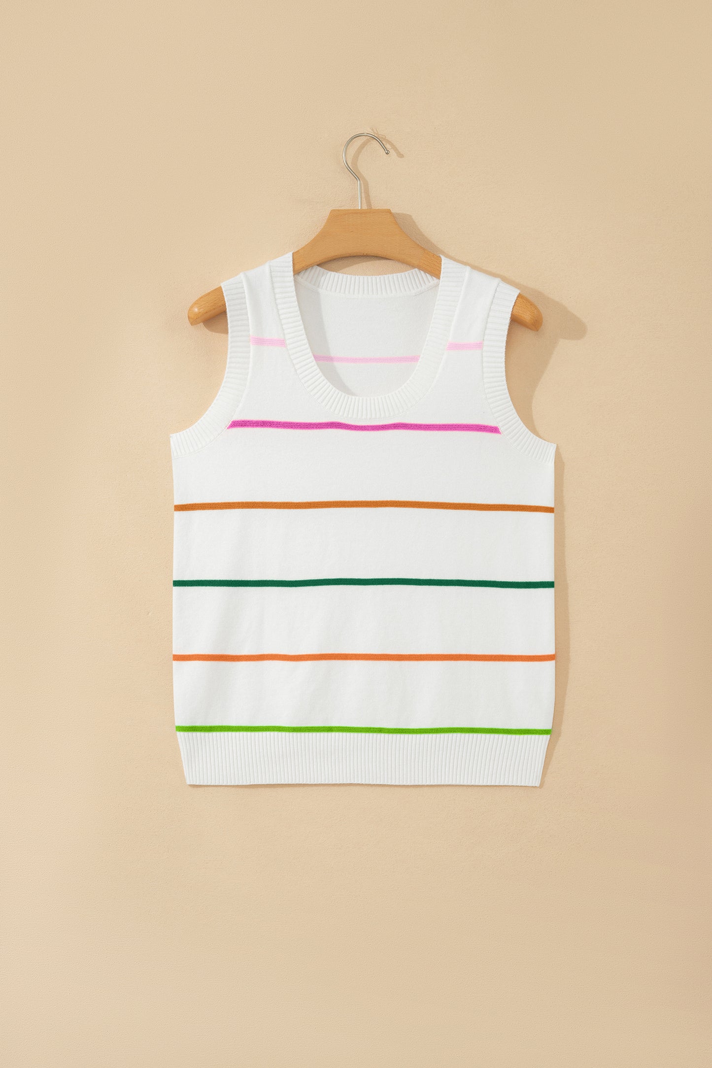 Green Stripe Round Neck Knitted Sweater Tank-TOPS / DRESSES-[Adult]-[Female]-2022 Online Blue Zone Planet