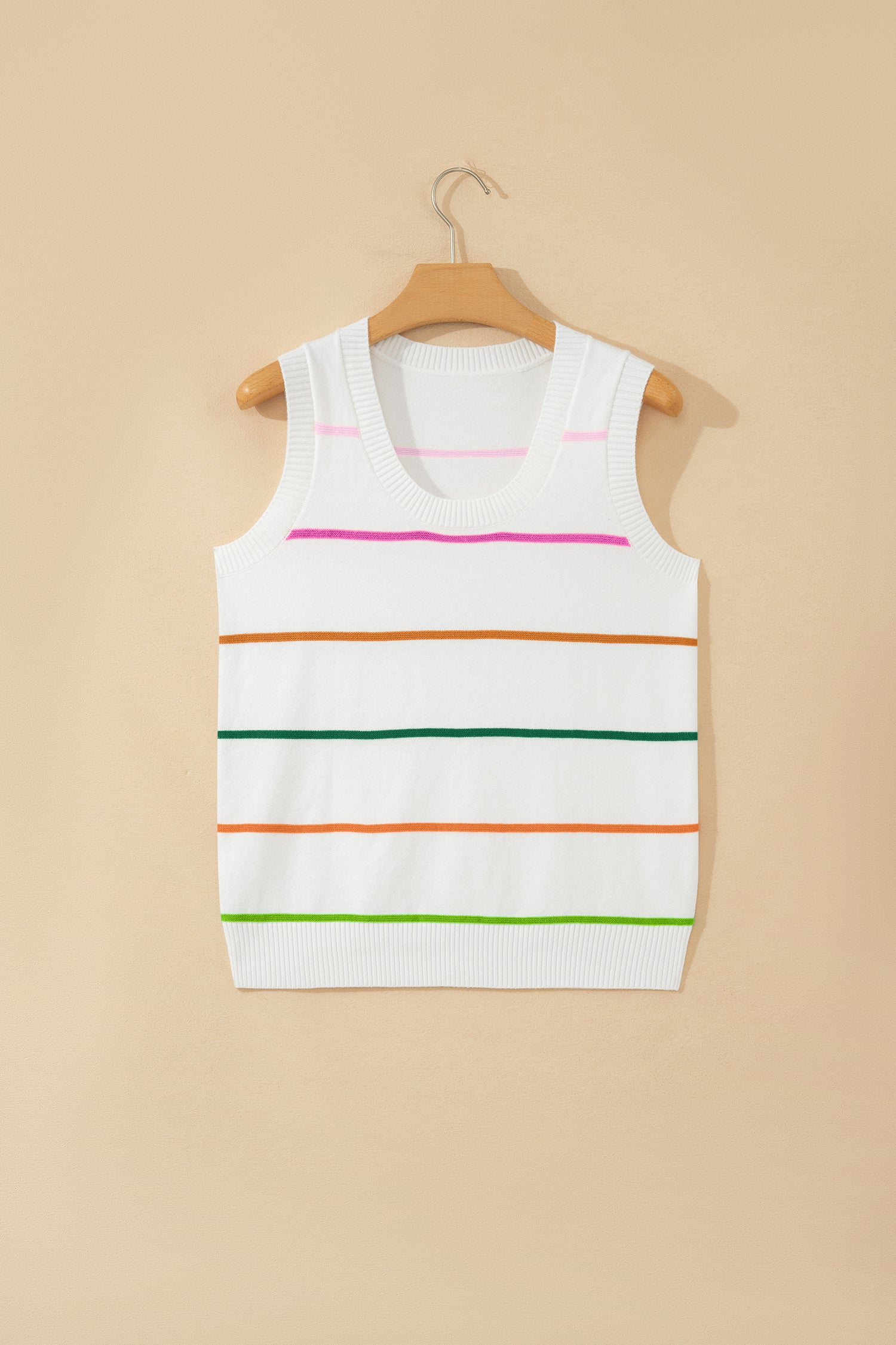Green Stripe Round Neck Knitted Sweater Tank-TOPS / DRESSES-[Adult]-[Female]-2022 Online Blue Zone Planet