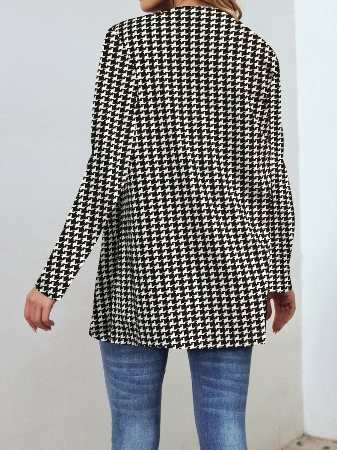 Houndstooth Open Front Long Sleeve Jacket-TOPS / DRESSES-[Adult]-[Female]-2022 Online Blue Zone Planet