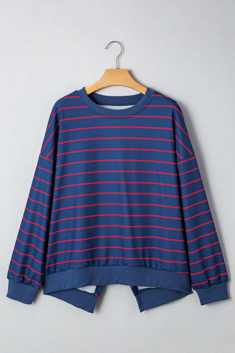 Blue Stripe Stylish Overlap Detail Drop Shoulder Pullover Sweatshirt-Tops/Sweatshirts & Hoodies-[Adult]-[Female]-2022 Online Blue Zone Planet