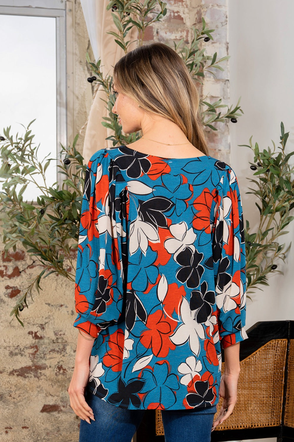 Sew In Love Full Size Printed Boat Neck Blouse-TOPS / DRESSES-[Adult]-[Female]-2022 Online Blue Zone Planet