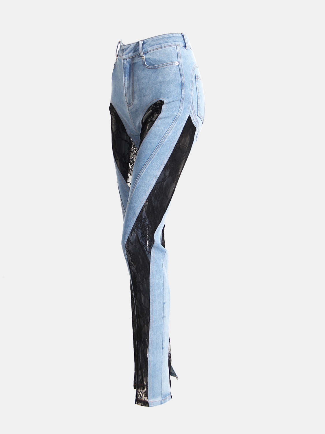 Lace Patchwork Skinny Jeans BLUE ZONE PLANET