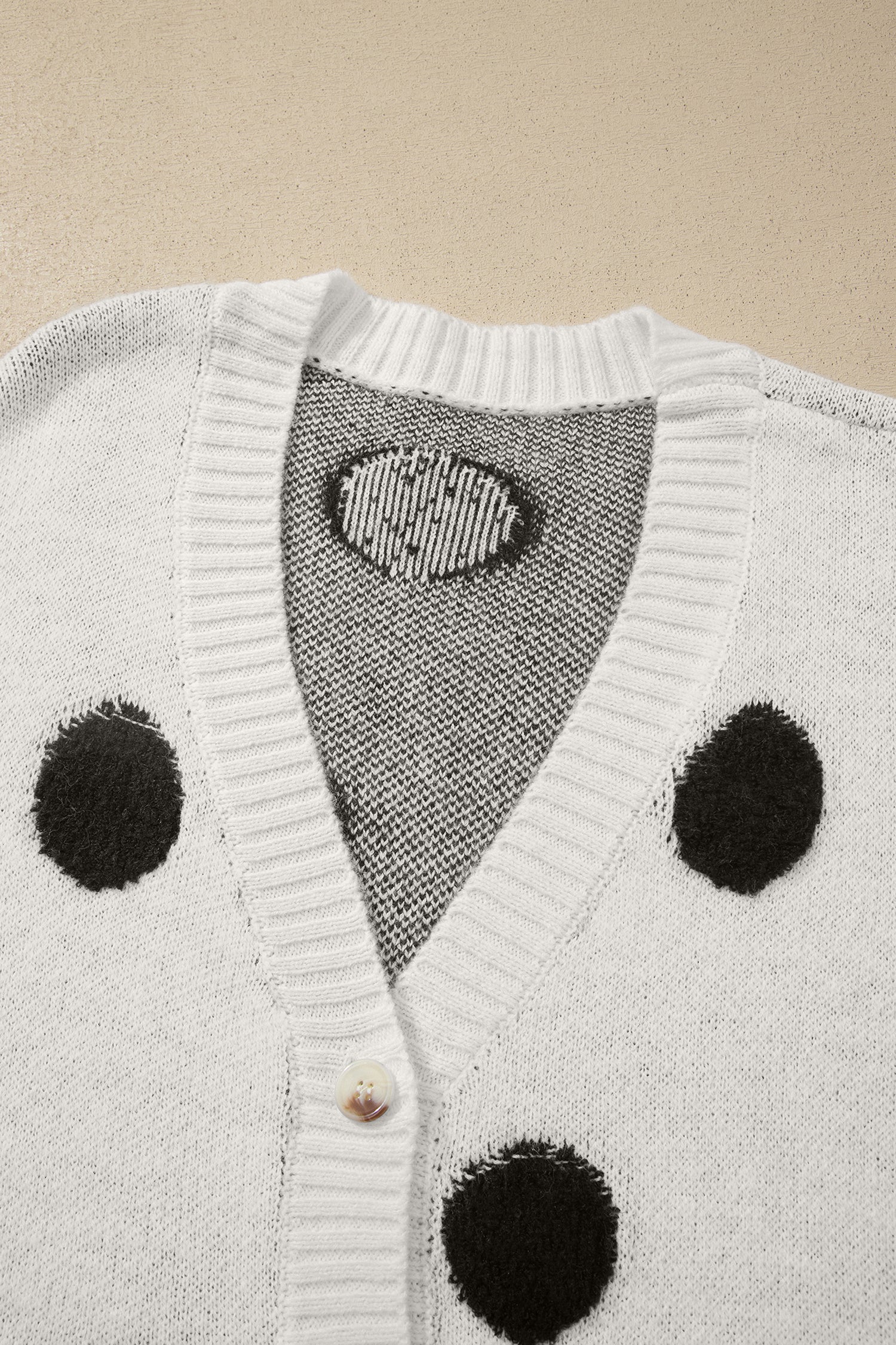 Beige Polka Dot Button Front Oversized V Neck Cardigan-Sweaters & Cardigans/Cardigans-[Adult]-[Female]-2022 Online Blue Zone Planet