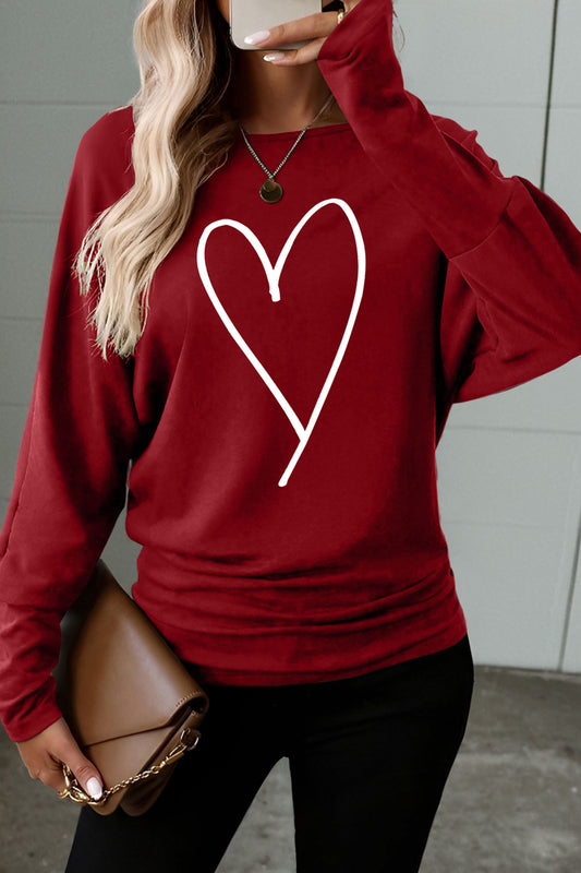 Red Dahlia Heart-Shaped Print Valentines Day Long Sleeve Top-Graphic Long Sleeve Tees-[Adult]-[Female]-Red Dahlia-L-2022 Online Blue Zone Planet