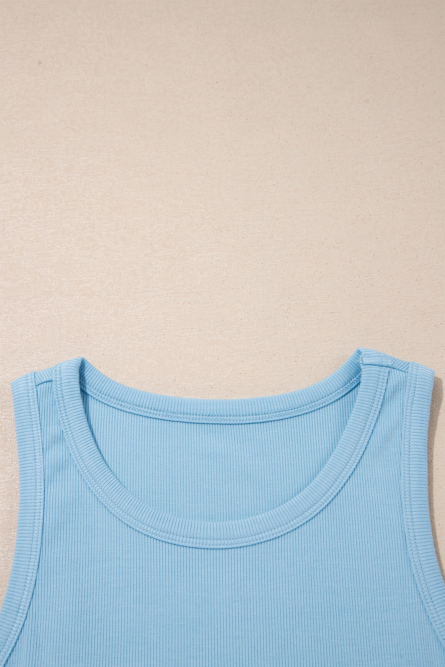 Mist Blue Ribbed Slim Tank Pocketed Wide Leg Shorts Set-Two Piece Sets/Short Sets-[Adult]-[Female]-2022 Online Blue Zone Planet