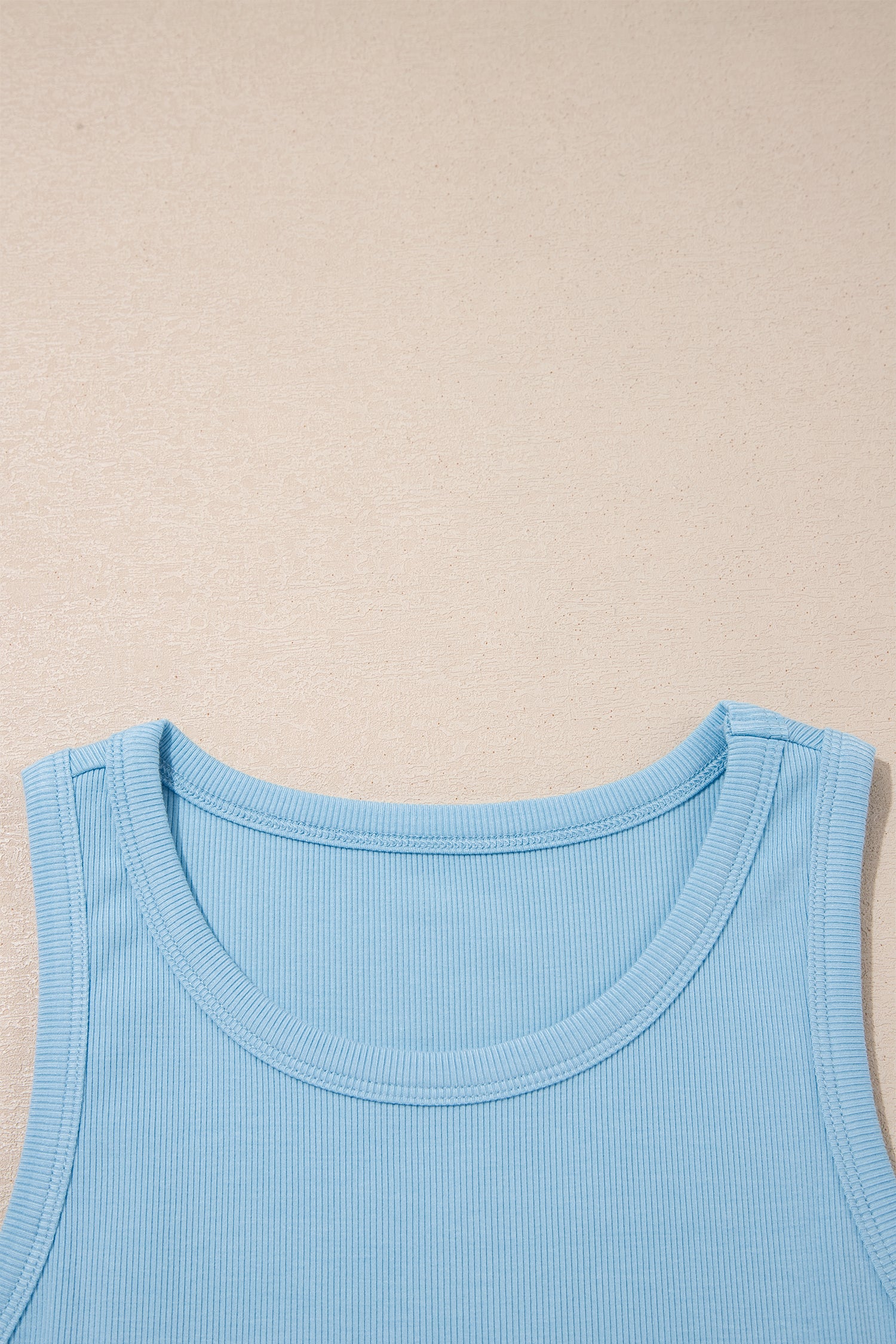 Mist Blue Ribbed Slim Tank Pocketed Wide Leg Shorts Set-Two Piece Sets/Short Sets-[Adult]-[Female]-2022 Online Blue Zone Planet