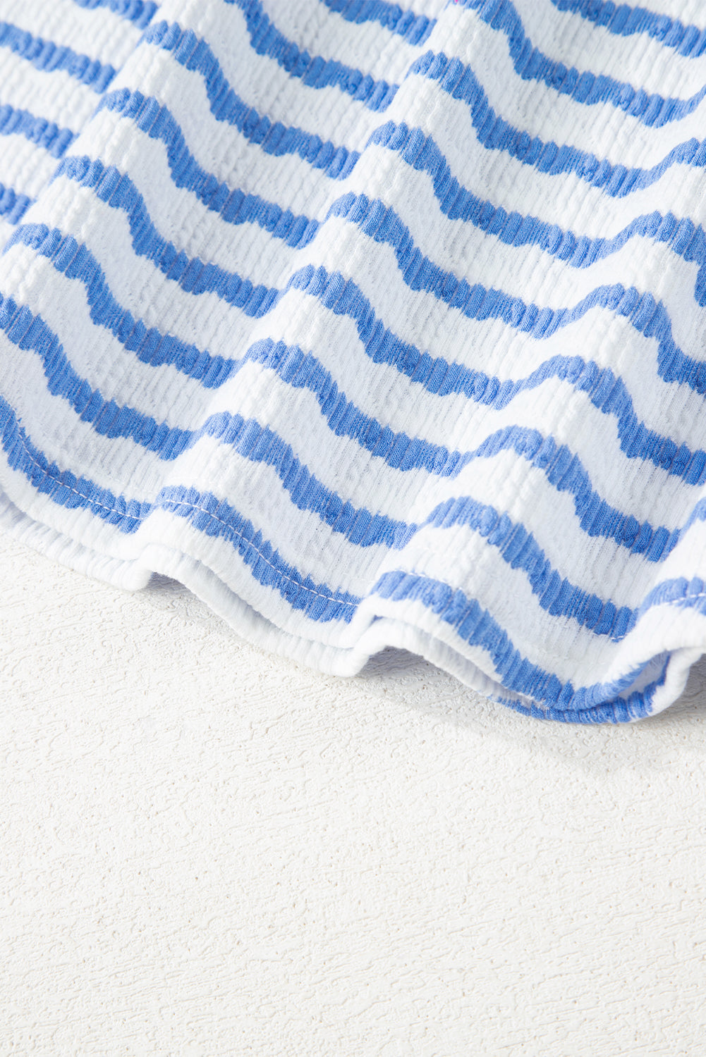 Sky Blue Stripe Knitted Short Sleeve Top and Drawstring Shorts Set-Two Piece Sets/Short Sets-[Adult]-[Female]-2022 Online Blue Zone Planet