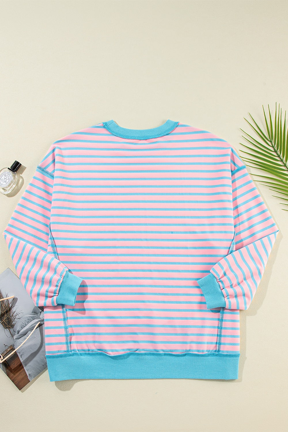 Blue Zone Planet | High-Low Striped Long Sleeve Sweatshirt-TOPS / DRESSES-[Adult]-[Female]-2022 Online Blue Zone Planet