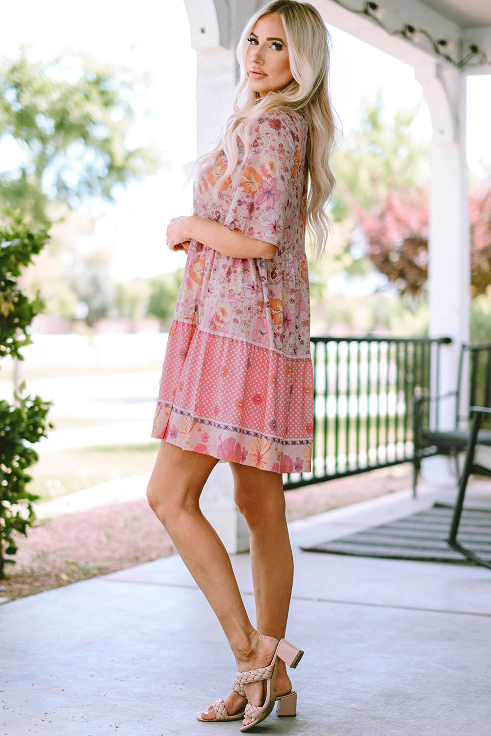 Blue Zone Planet |  Multicolor Hibiscus Floral Print Ruffle Mini Dress Blue Zone Planet