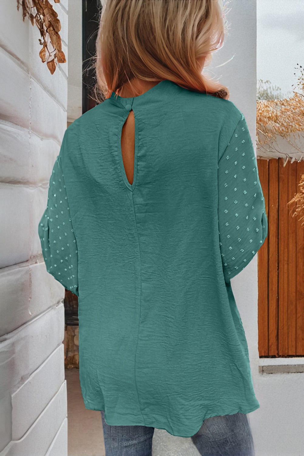 Skobeloff Swiss Dot Balloon Sleeve Loose Blouse-Tops/Blouses & Shirts-[Adult]-[Female]-2022 Online Blue Zone Planet