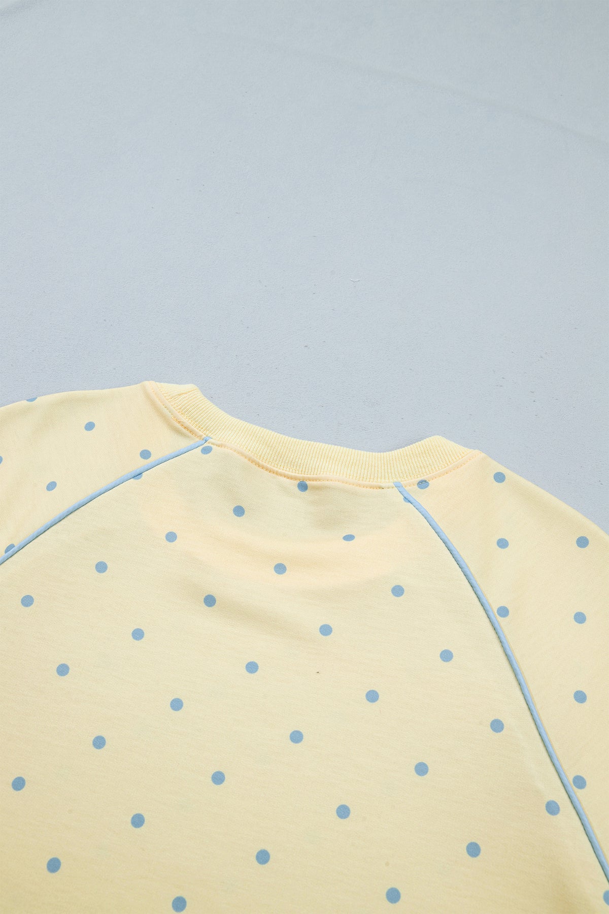 Yellow Polka Dot Print Piping Trim 3/4 Sleeve Relaxed Top-Tops/Long Sleeve Tops-[Adult]-[Female]-2022 Online Blue Zone Planet