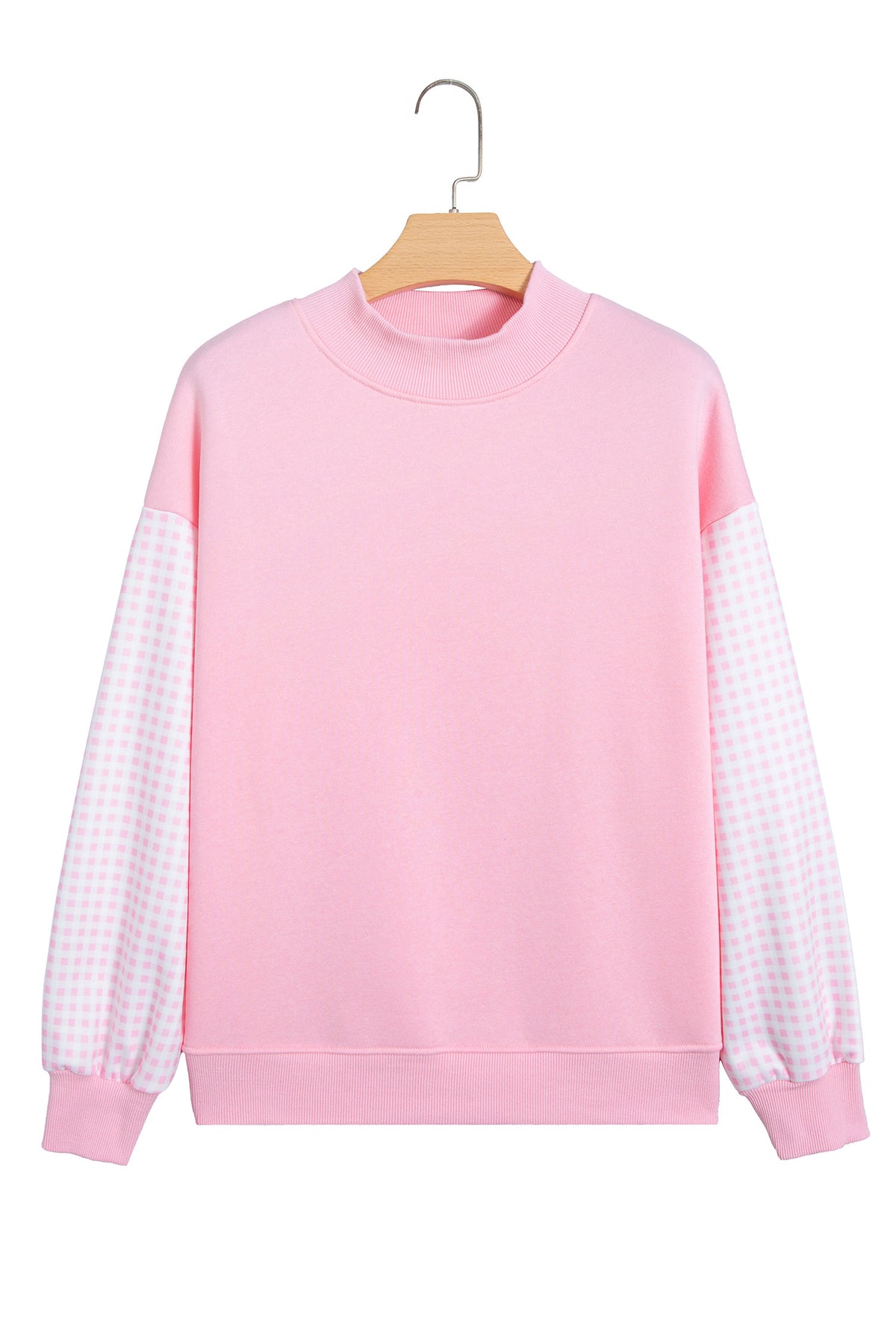 Coffee Plaid Sleeve Colorblock Loose Tunic Sweatshirt-Tops/Sweatshirts & Hoodies-[Adult]-[Female]-2022 Online Blue Zone Planet