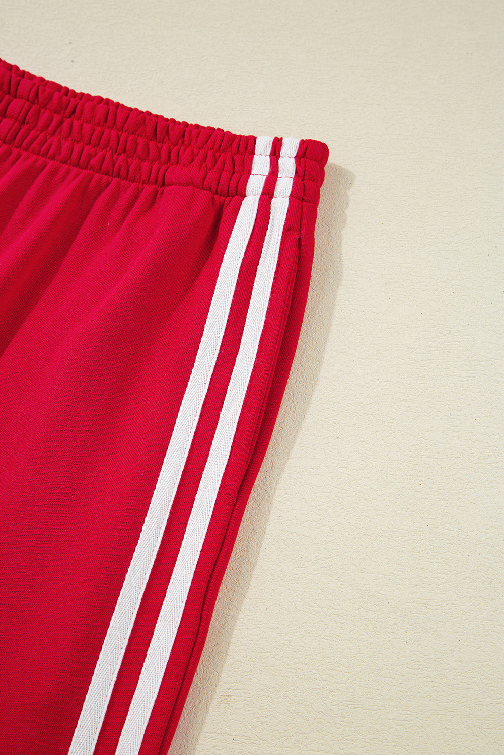 Fiery Red Varsity Striped Detail Crewneck Pullover Elastic Sweatpants 2pcs Outfit-Two Piece Sets/Pant Sets-[Adult]-[Female]-2022 Online Blue Zone Planet