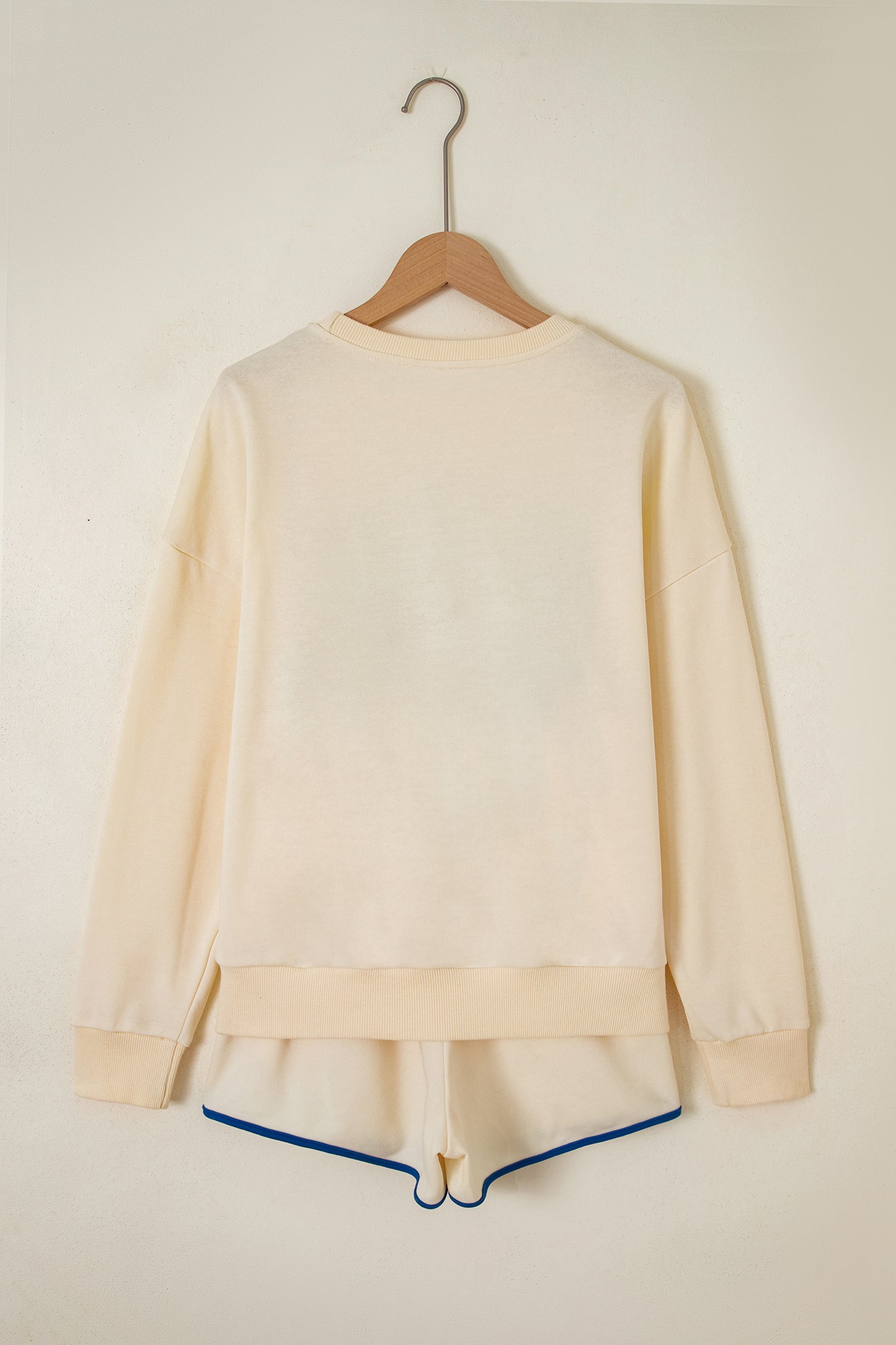 Beige Game Day Crewneck Long Sleeve Pullover Athleisure Short Sets-Two Piece Sets/Short Sets-[Adult]-[Female]-2022 Online Blue Zone Planet