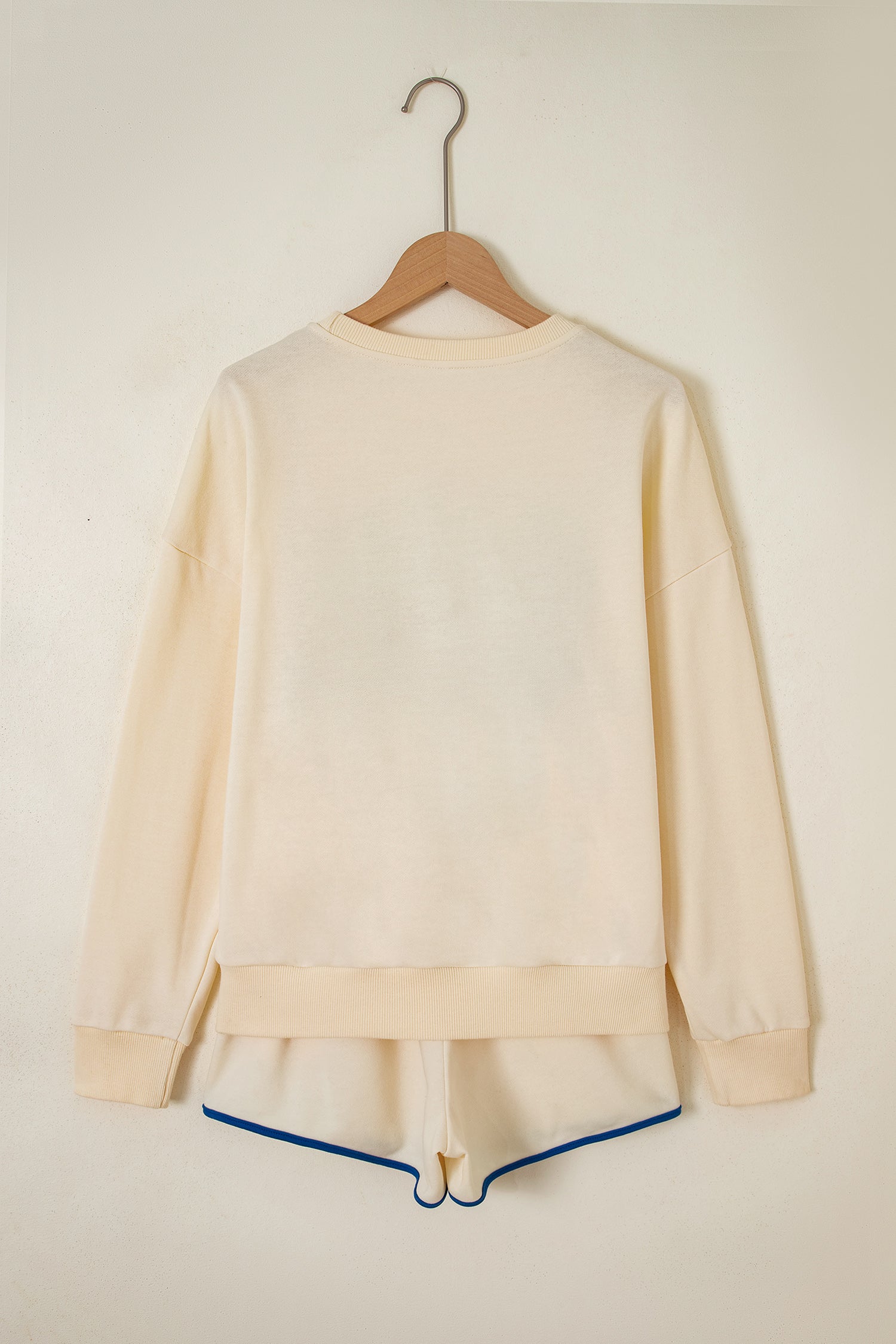 Beige Game Day Crewneck Long Sleeve Pullover Athleisure Short Sets-Two Piece Sets/Short Sets-[Adult]-[Female]-2022 Online Blue Zone Planet