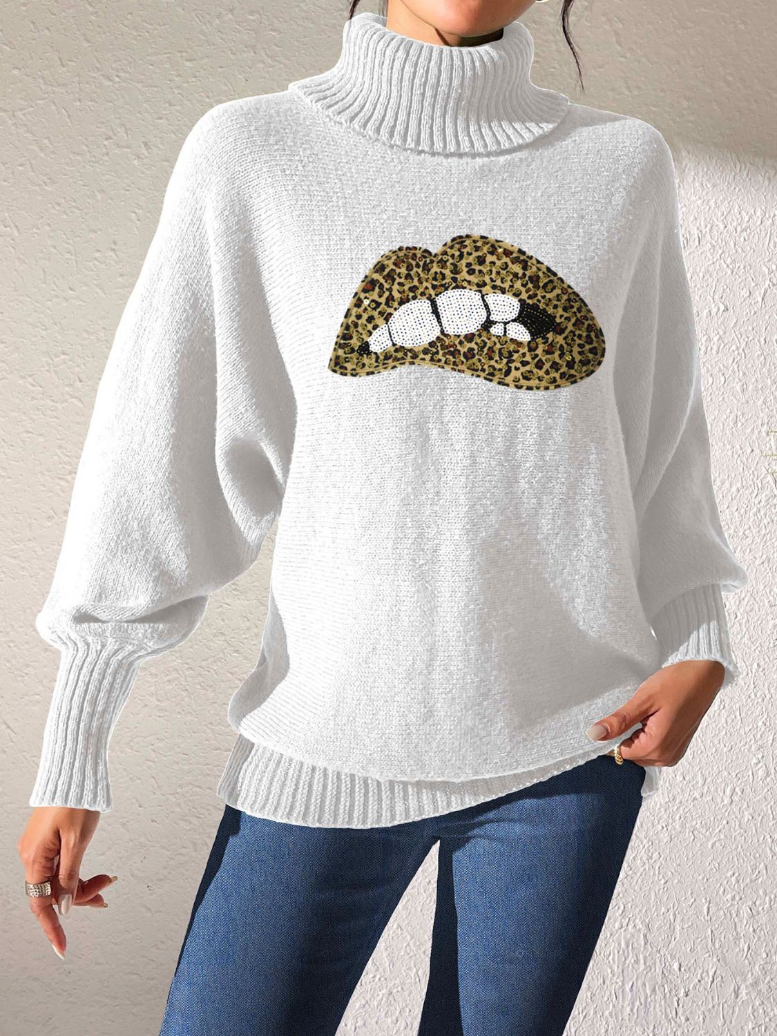 Lip Turtleneck Long Sleeve Sweater-TOPS / DRESSES-[Adult]-[Female]-Ivory-S-2022 Online Blue Zone Planet