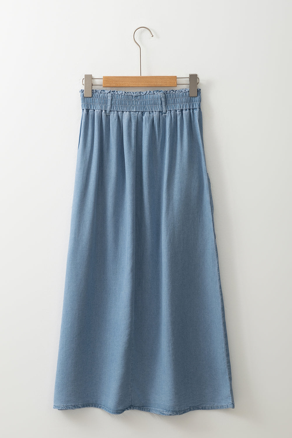 Beau Blue Buttoned Front High Waist Side Pockets Denim Maxi Skirt-Bottoms/Skirts & Petticoat-[Adult]-[Female]-2022 Online Blue Zone Planet
