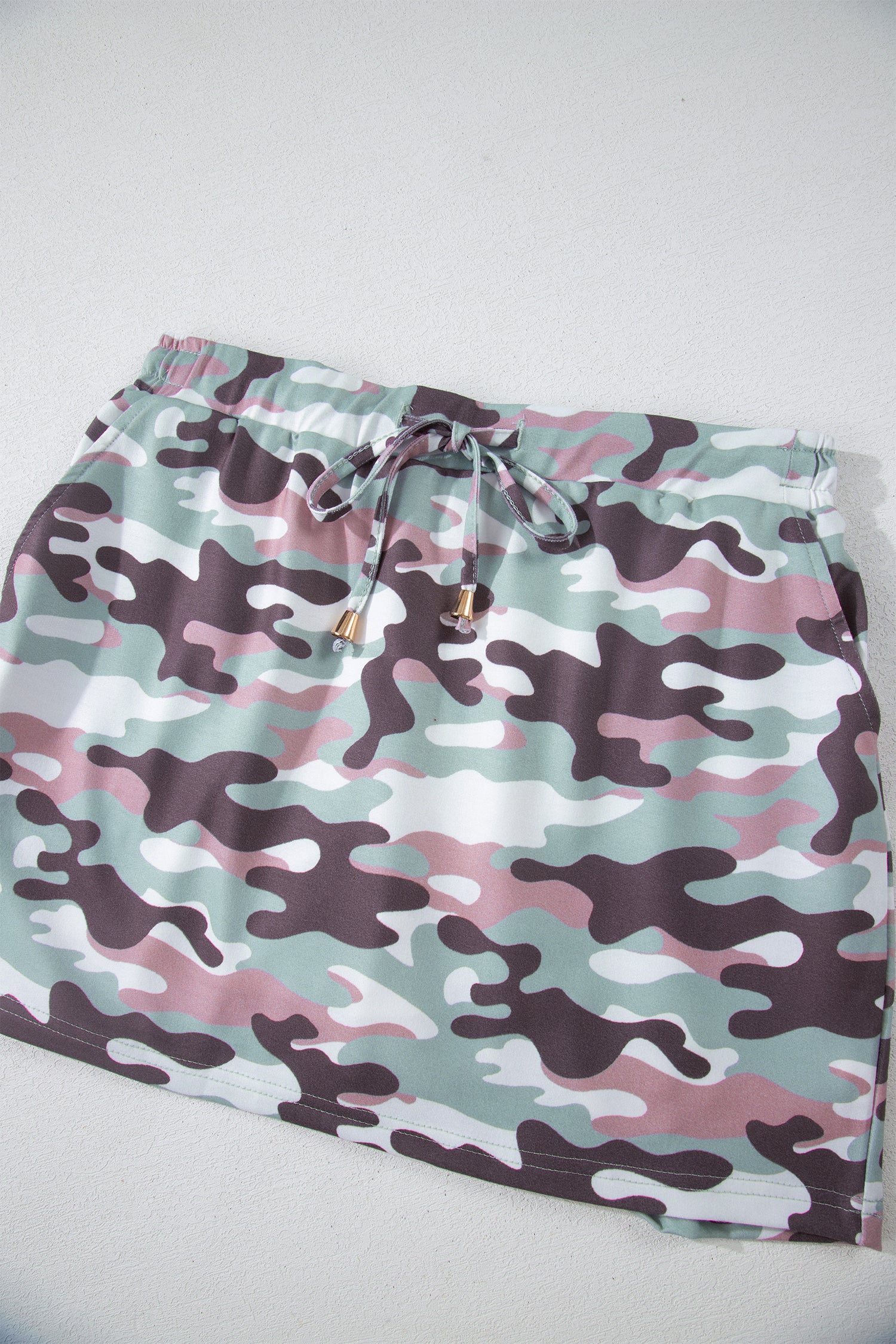 Green Camouflage Print Drawstring Casual Mini Skort-Bottoms/Skirts & Petticoat-[Adult]-[Female]-2022 Online Blue Zone Planet