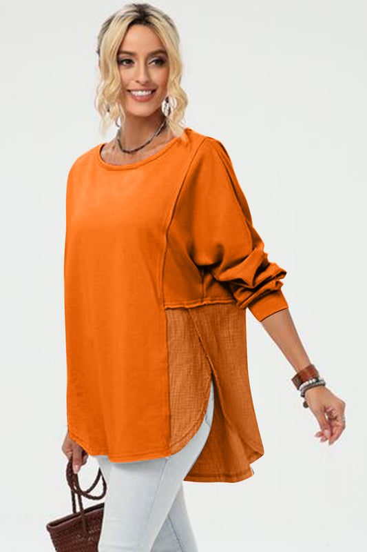 Double Take Full Size Long Sleeve High-Low T-Shirt-TOPS / DRESSES-[Adult]-[Female]-Tangerine-S-2022 Online Blue Zone Planet