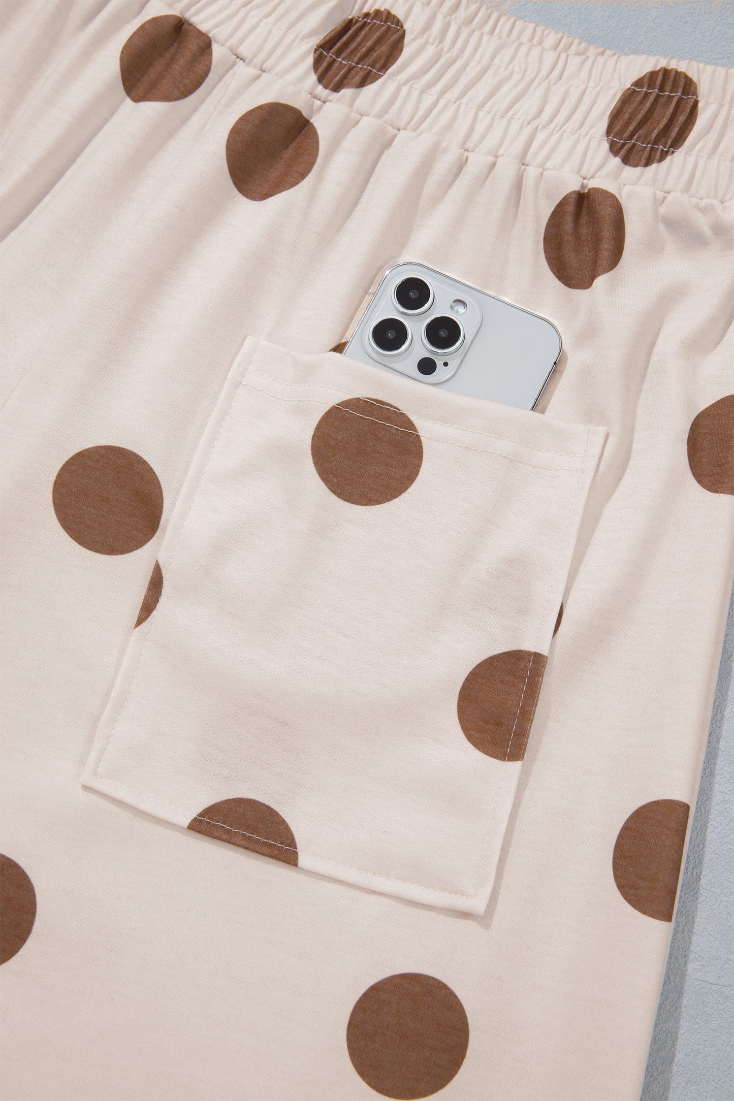 Khaki Polka Dot Wide Leg Elastic Waist Casual Pants-Bottoms/Pants & Culotte-[Adult]-[Female]-2022 Online Blue Zone Planet