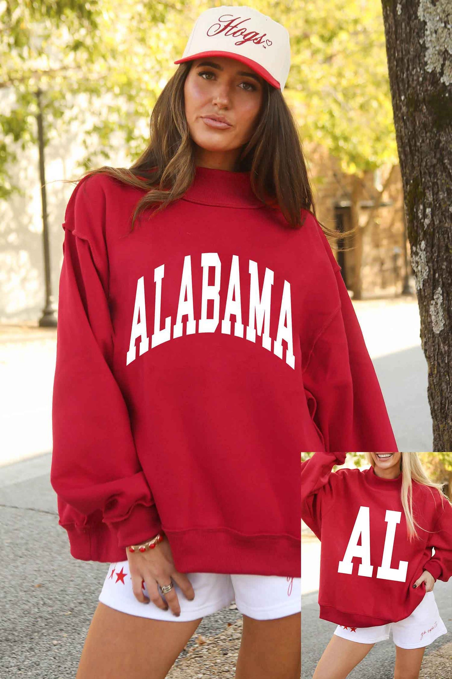 Racing Red ALABAMA/ AL Double Side Printed High Neck Reversible Baggy Sweatshirt-Graphic/Graphic Sweatshirts-[Adult]-[Female]-2022 Online Blue Zone Planet
