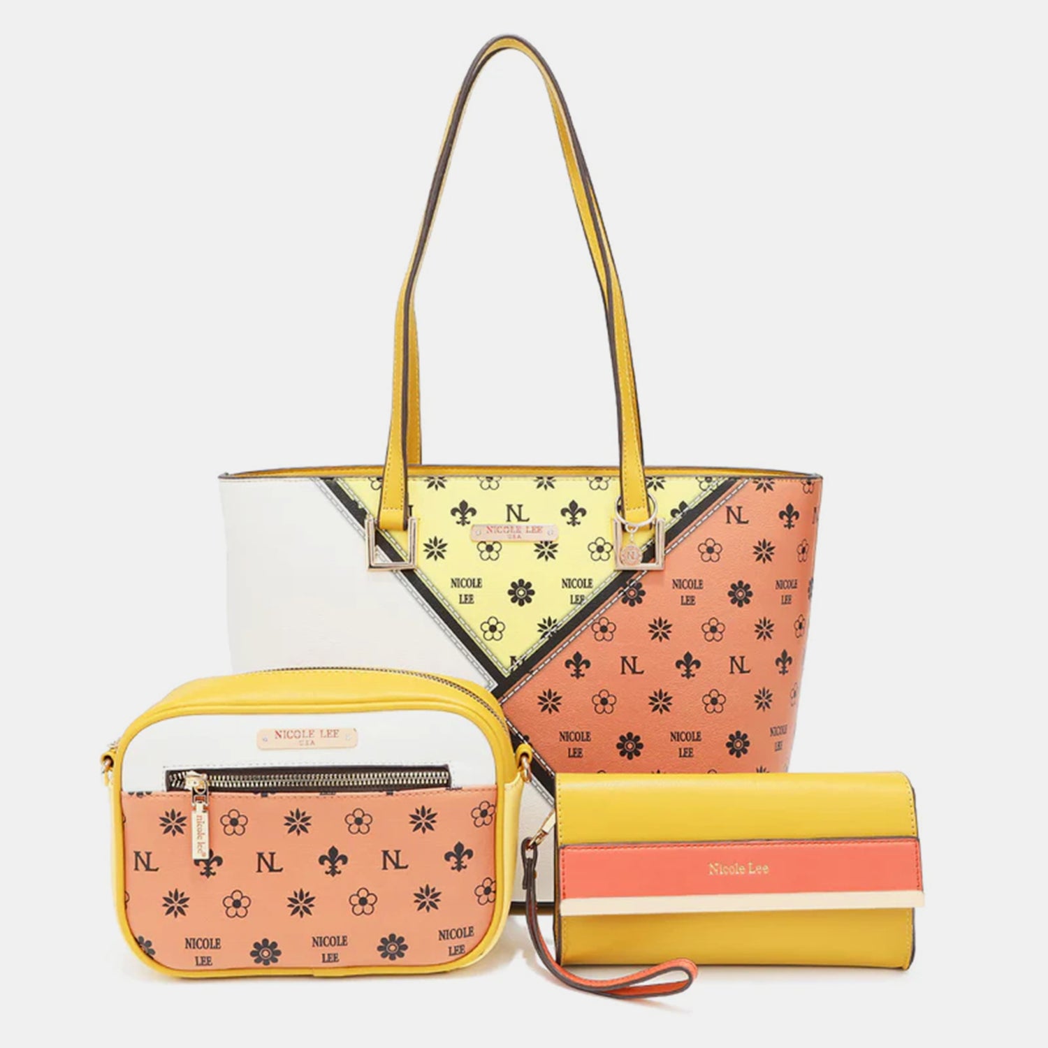 Nicole Lee USA 3-Piece Color Block Handbag Set-HANDBAGS-[Adult]-[Female]-YELLOW/ORANGE-One Size-2022 Online Blue Zone Planet