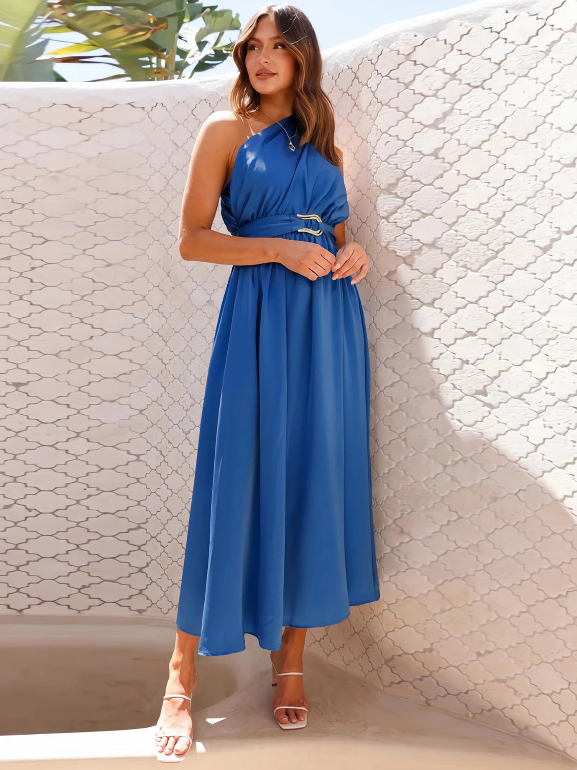 Single Shoulder Midi Dress-TOPS / DRESSES-[Adult]-[Female]-Royal Blue-S-2022 Online Blue Zone Planet