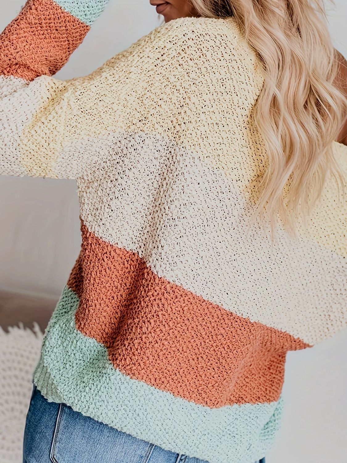 Color Block Round Neck Long Sleeve Sweater-TOPS / DRESSES-[Adult]-[Female]-2022 Online Blue Zone Planet