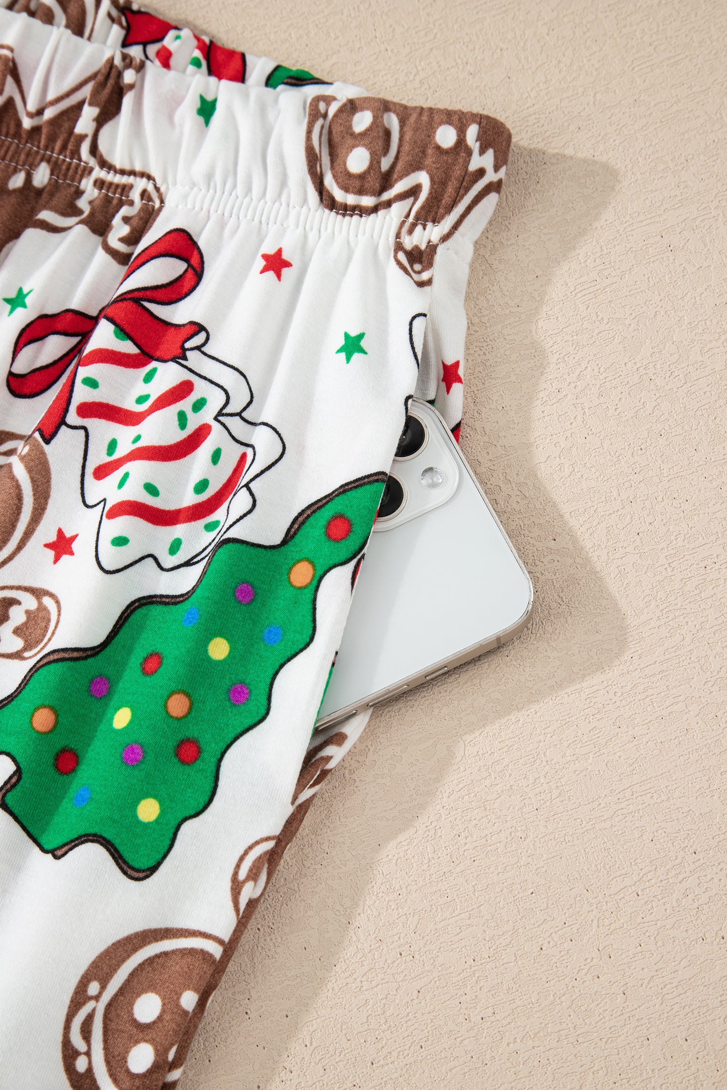 White Christmas Pattern Button V Neck Pullover Drawstring Pants 2pcs Lounge Set-Loungewear & Sleepwear/Loungewear-[Adult]-[Female]-2022 Online Blue Zone Planet